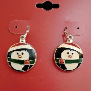Cute Little Round Christmas Penguin Earrings. New. Hook Style. Pierced Ears.